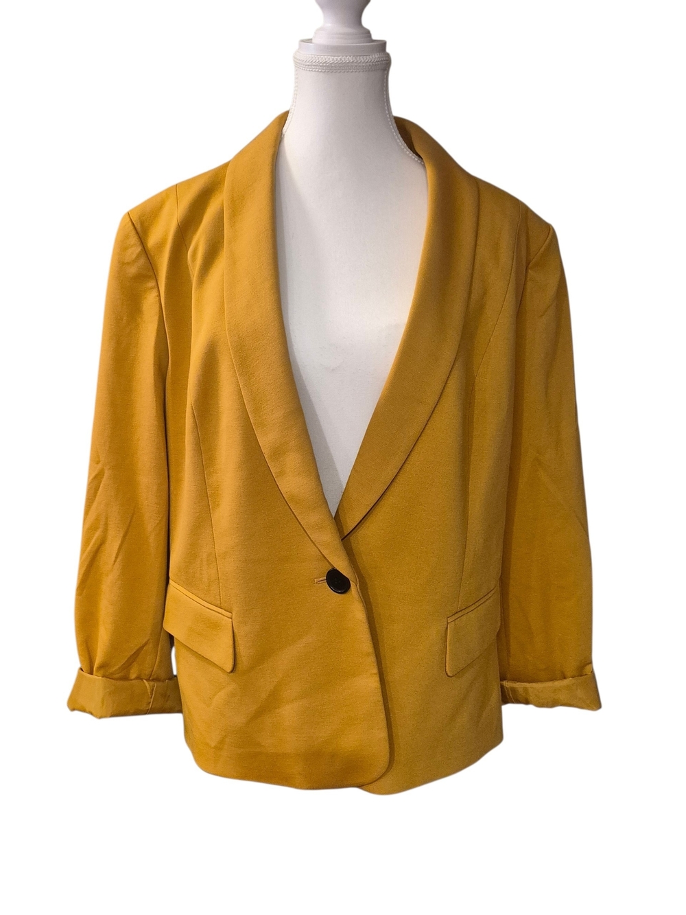 Evan Picone Mustard Shawl-Collar Single-Button Blazer